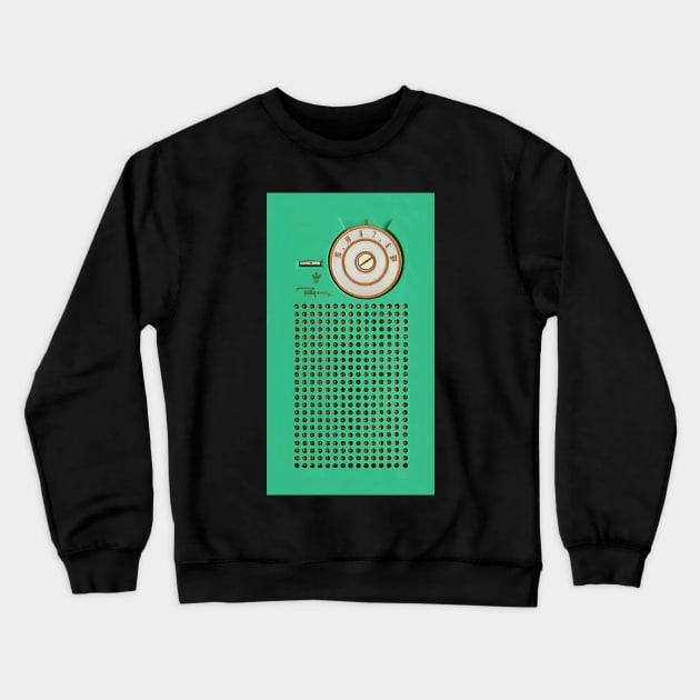 Retro geek Gumby green Transistor Radio Crewneck Sweatshirt by LittleBean